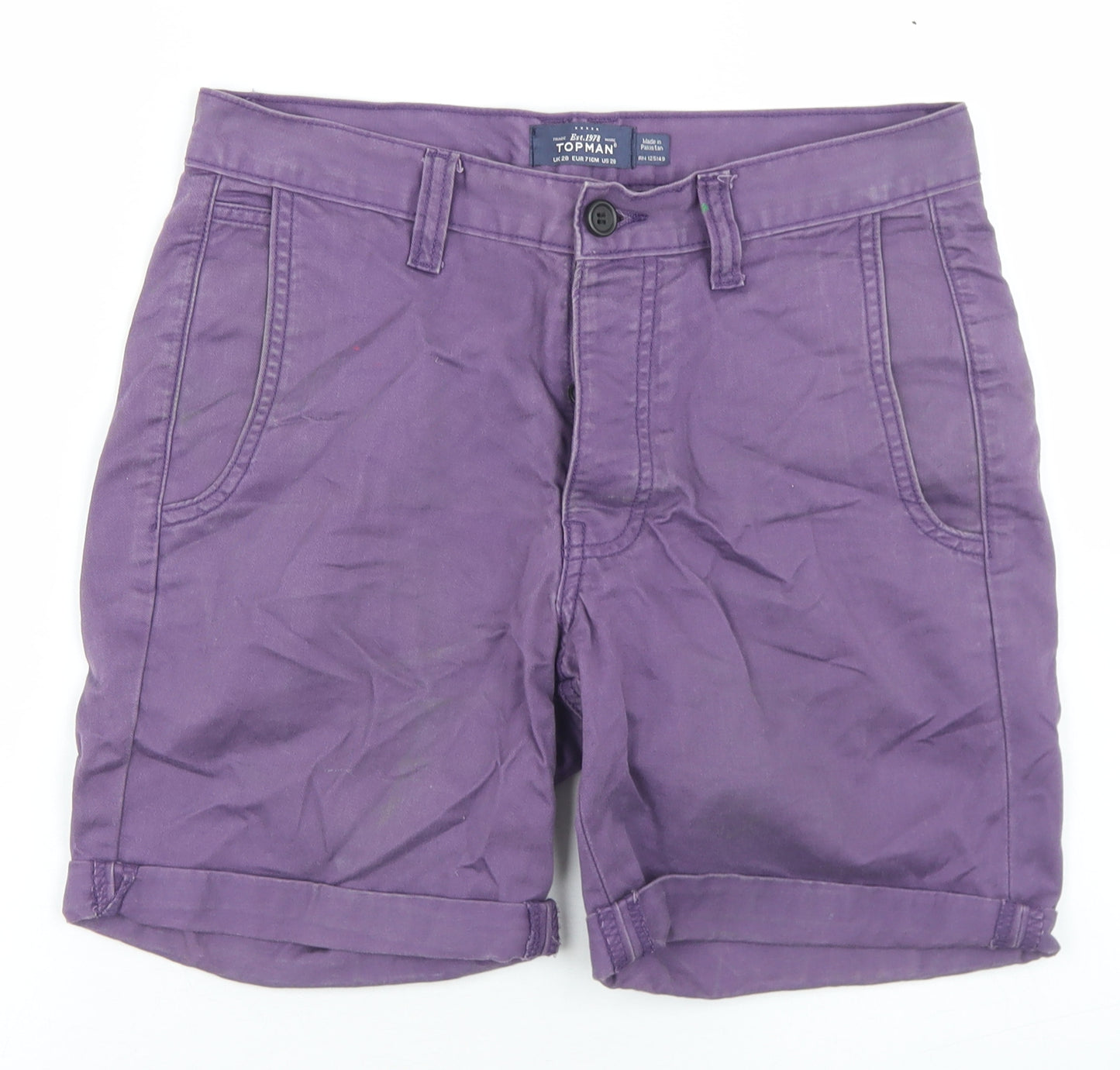 Topman Mens Purple  Cotton Chino Shorts Size 28 in  Regular Button