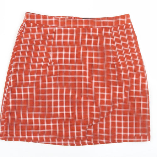 Heartbreak Womens Orange Plaid Polyester A-Line Skirt Size 8   Zip