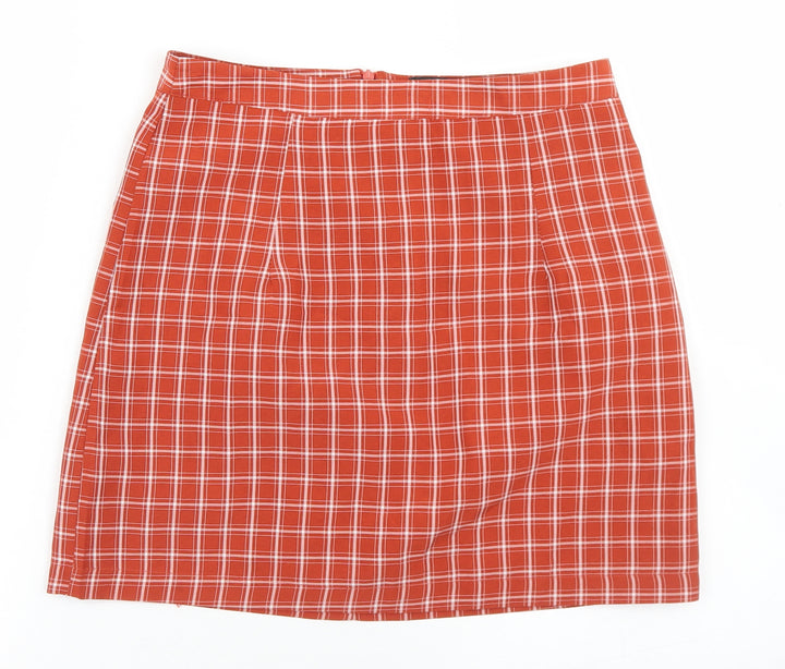 Heartbreak Womens Orange Plaid Polyester A-Line Skirt Size 8   Zip