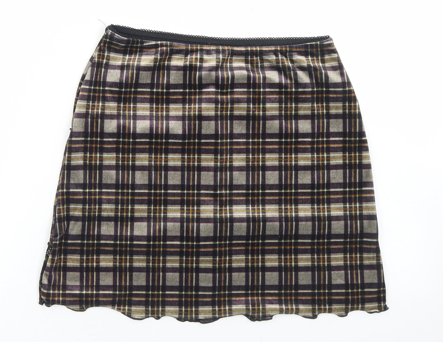 Urban Outfitters Womens Multicoloured Plaid Polyester Mini Skirt Size S    - Scalloped Edging
