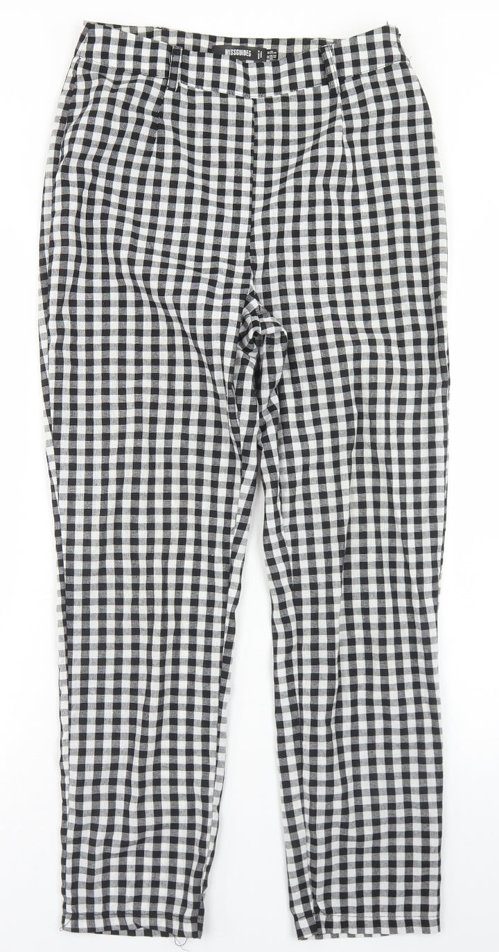 Missguided Womens Black Check Polyester Trousers Size 10 L26 in Regular Zip