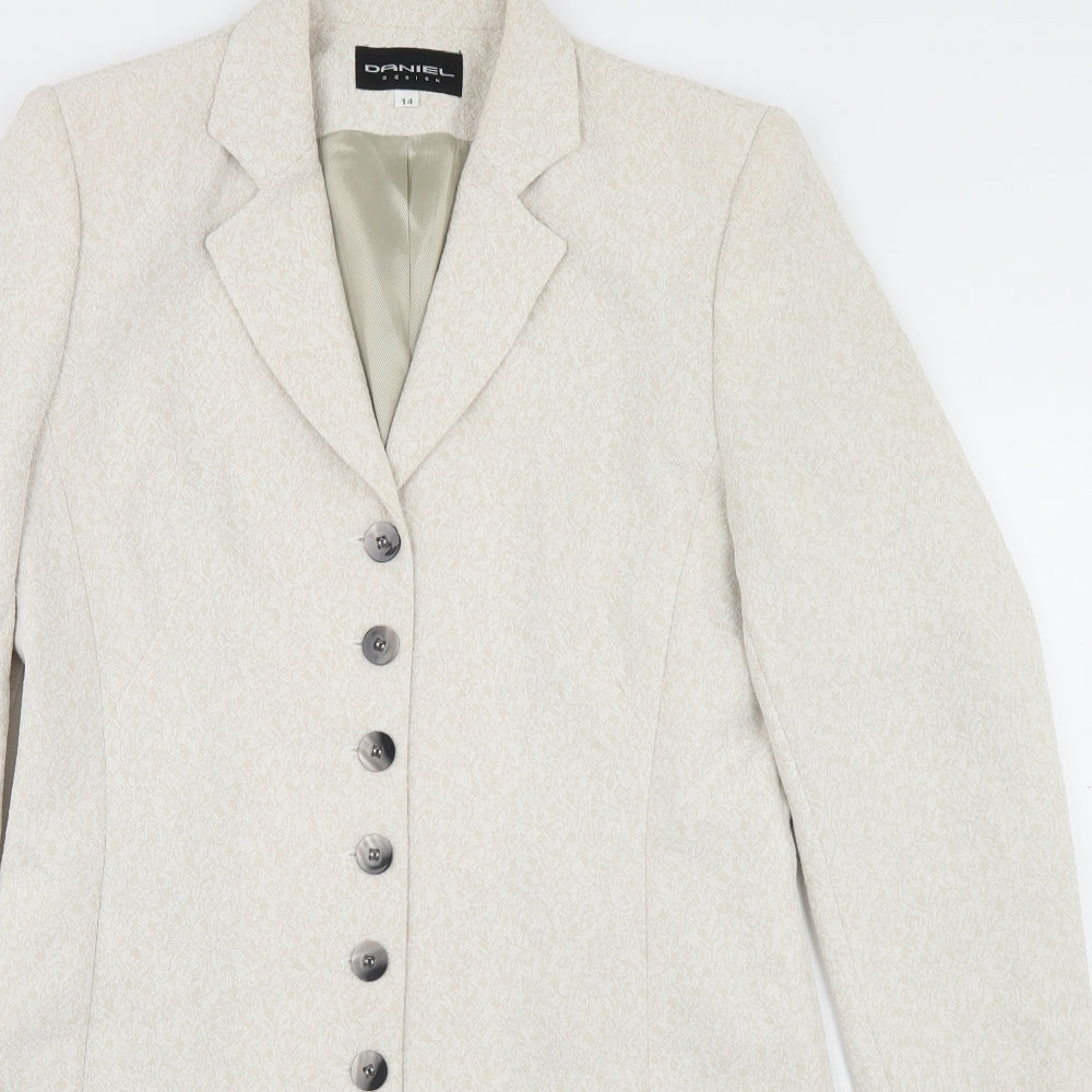 Daniel Design Womens Beige  Polyester Jacket Blazer Size 14