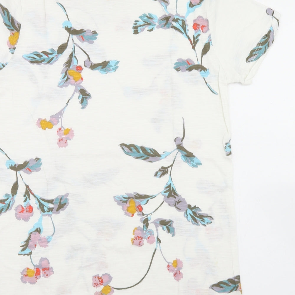 Joules Womens White Floral Cotton Basic T-Shirt Size 10 Round Neck