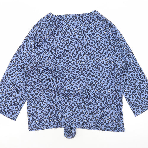 Principles Womens Blue Animal Print Cotton Basic T-Shirt Size 10 Round Neck - Tie Front