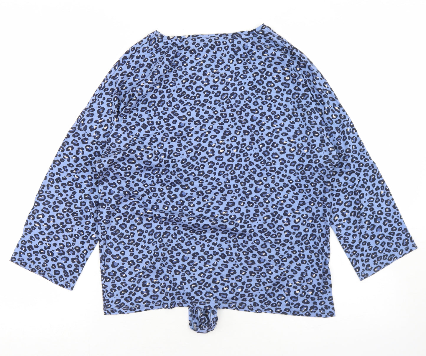 Principles Womens Blue Animal Print Cotton Basic T-Shirt Size 10 Round Neck - Tie Front