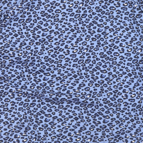 Principles Womens Blue Animal Print Cotton Basic T-Shirt Size 10 Round Neck - Tie Front