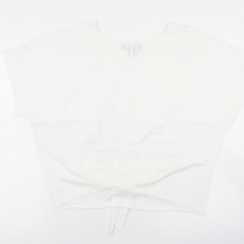 Primark Womens White  Polyester Cropped T-Shirt Size XS Round Neck - Tie Front