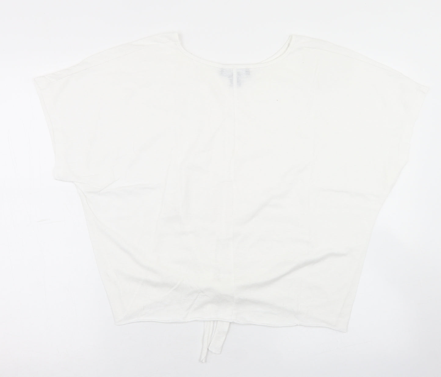 Primark Womens White  Polyester Cropped T-Shirt Size XS Round Neck - Tie Front