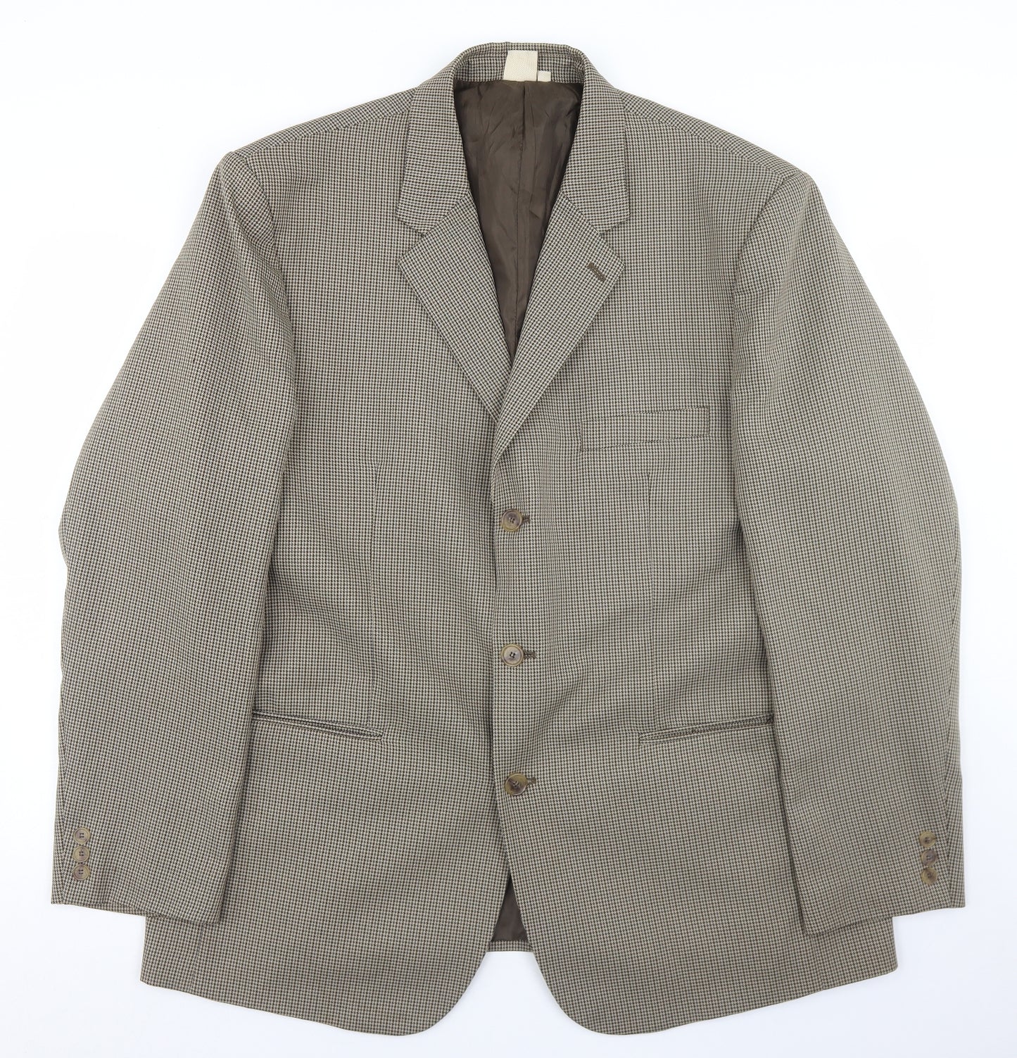 Cotton Trader Mens Beige Houndstooth Polyester Jacket Blazer Size 46