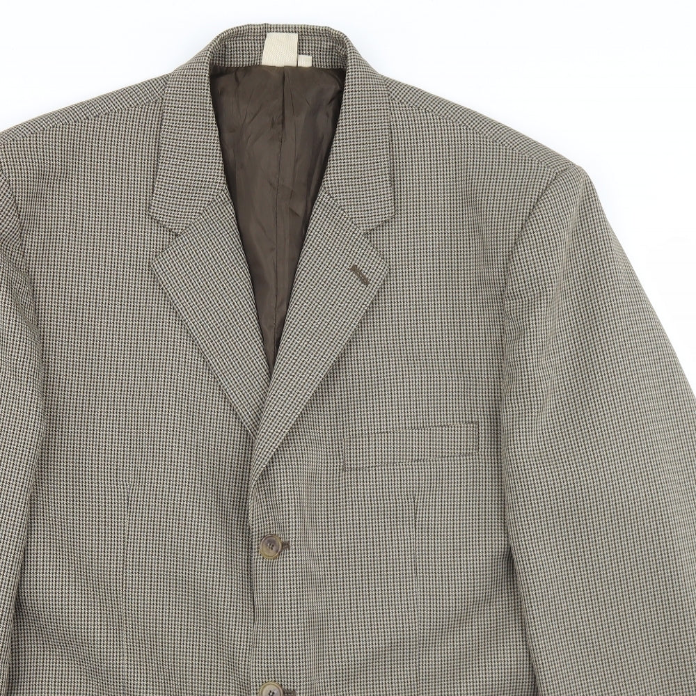 Cotton Trader Mens Beige Houndstooth Polyester Jacket Blazer Size 46