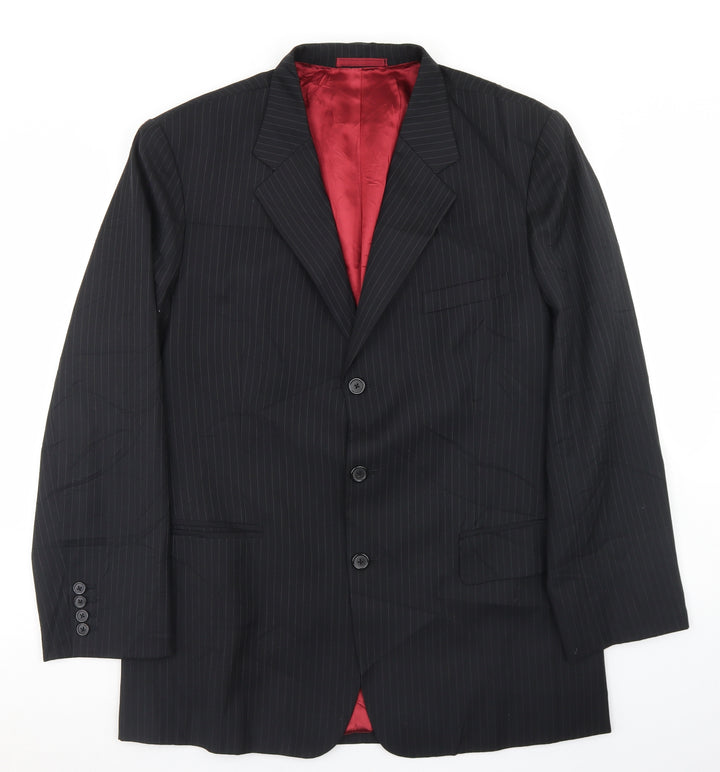 Sam's Mens Black Striped Wool Jacket Blazer Size 38