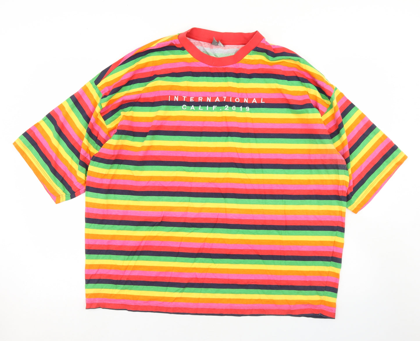 ASOS Mens Multicoloured Striped Cotton  T-Shirt Size XL Crew Neck  - International Calif.