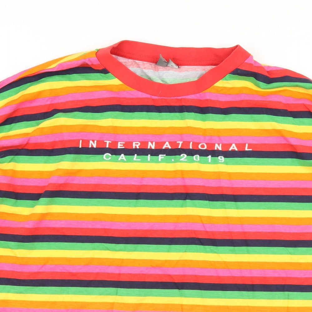 ASOS Mens Multicoloured Striped Cotton  T-Shirt Size XL Crew Neck  - International Calif.