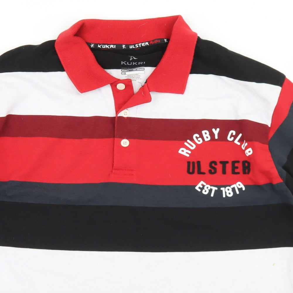 Kukri Mens Multicoloured Striped Cotton  Polo Size L Collared Button