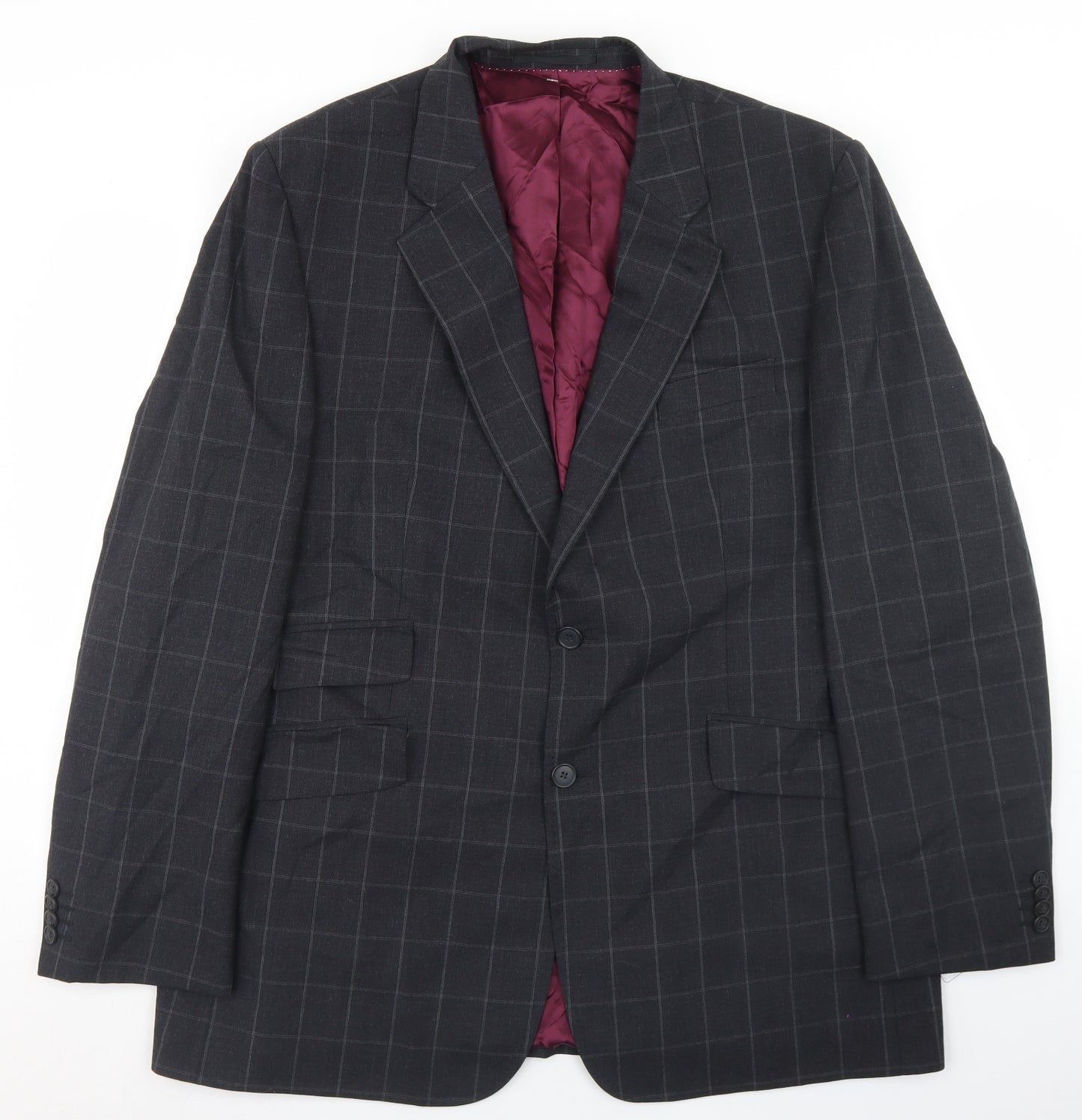 F&F Mens Grey Check Wool Jacket Blazer Size 46