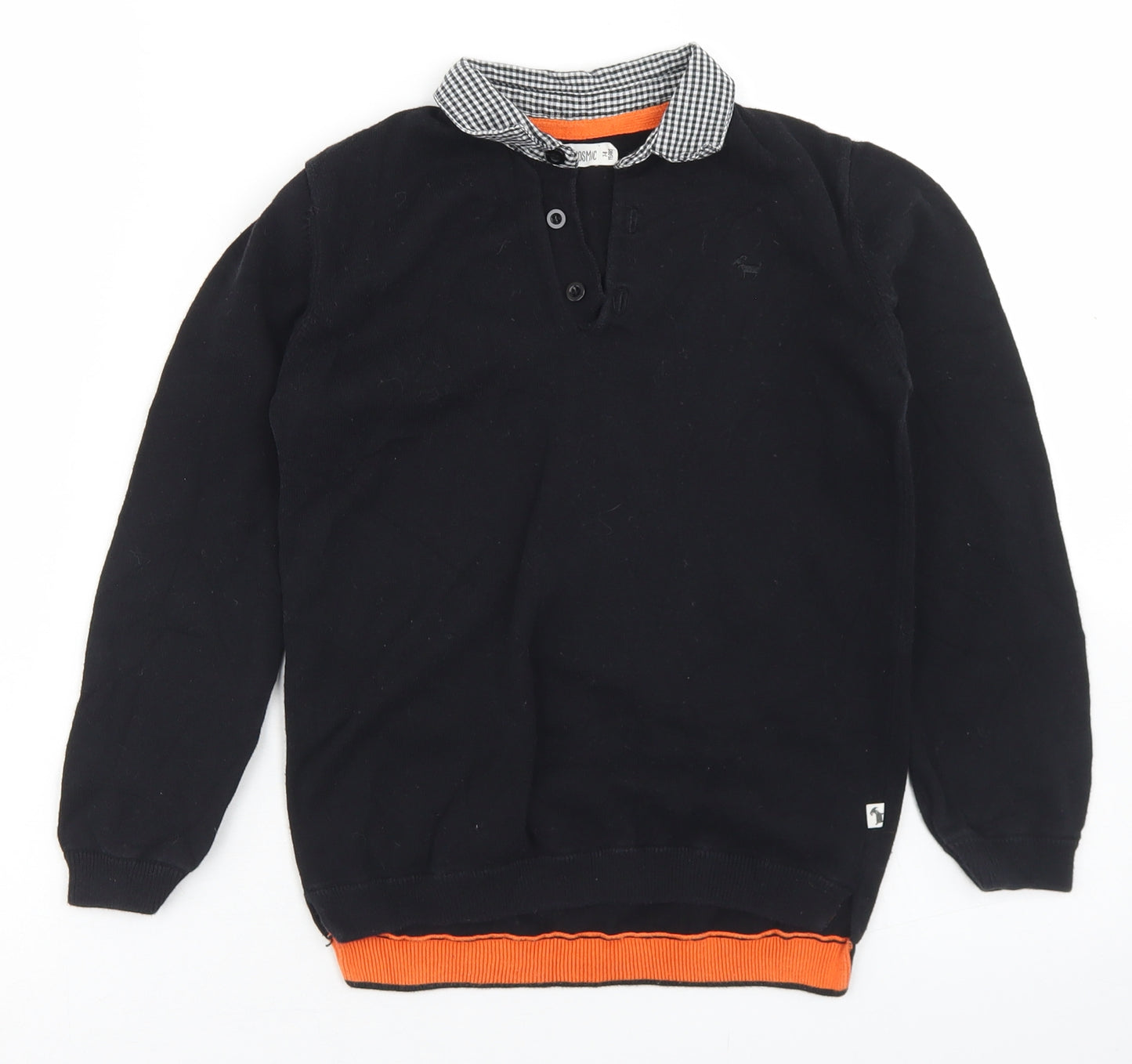 M&Co Boys Black Collared  Cotton Pullover Jumper Size 7-8 Years