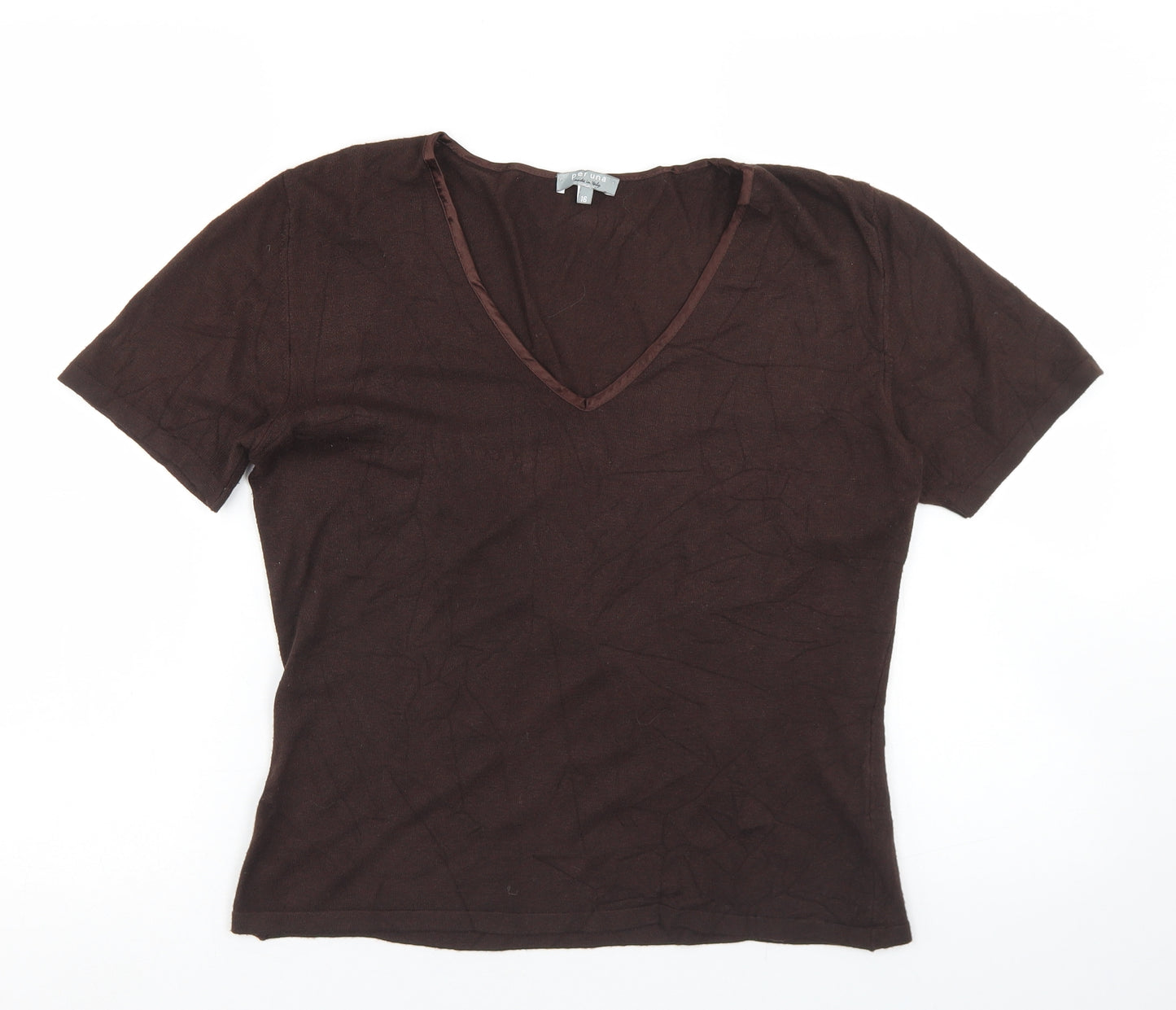 Per Una Womens Brown  Viscose Basic T-Shirt Size 16 V-Neck
