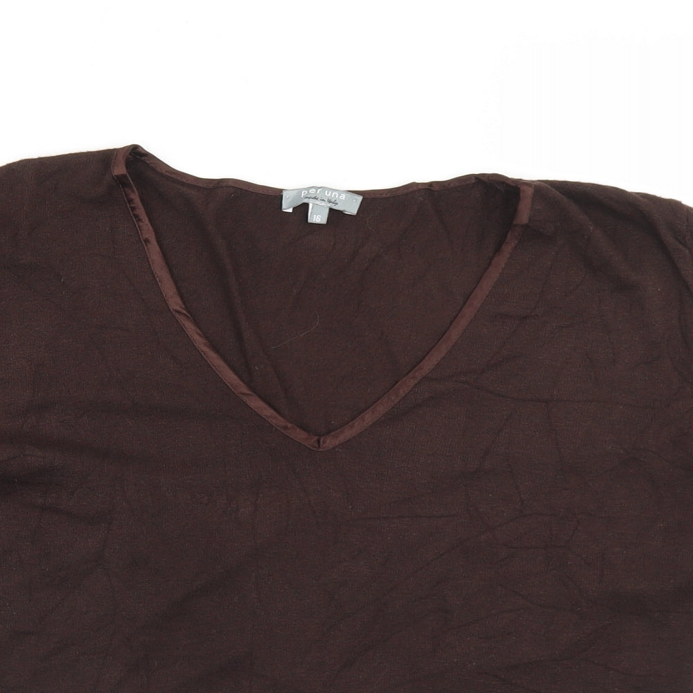Per Una Womens Brown  Viscose Basic T-Shirt Size 16 V-Neck
