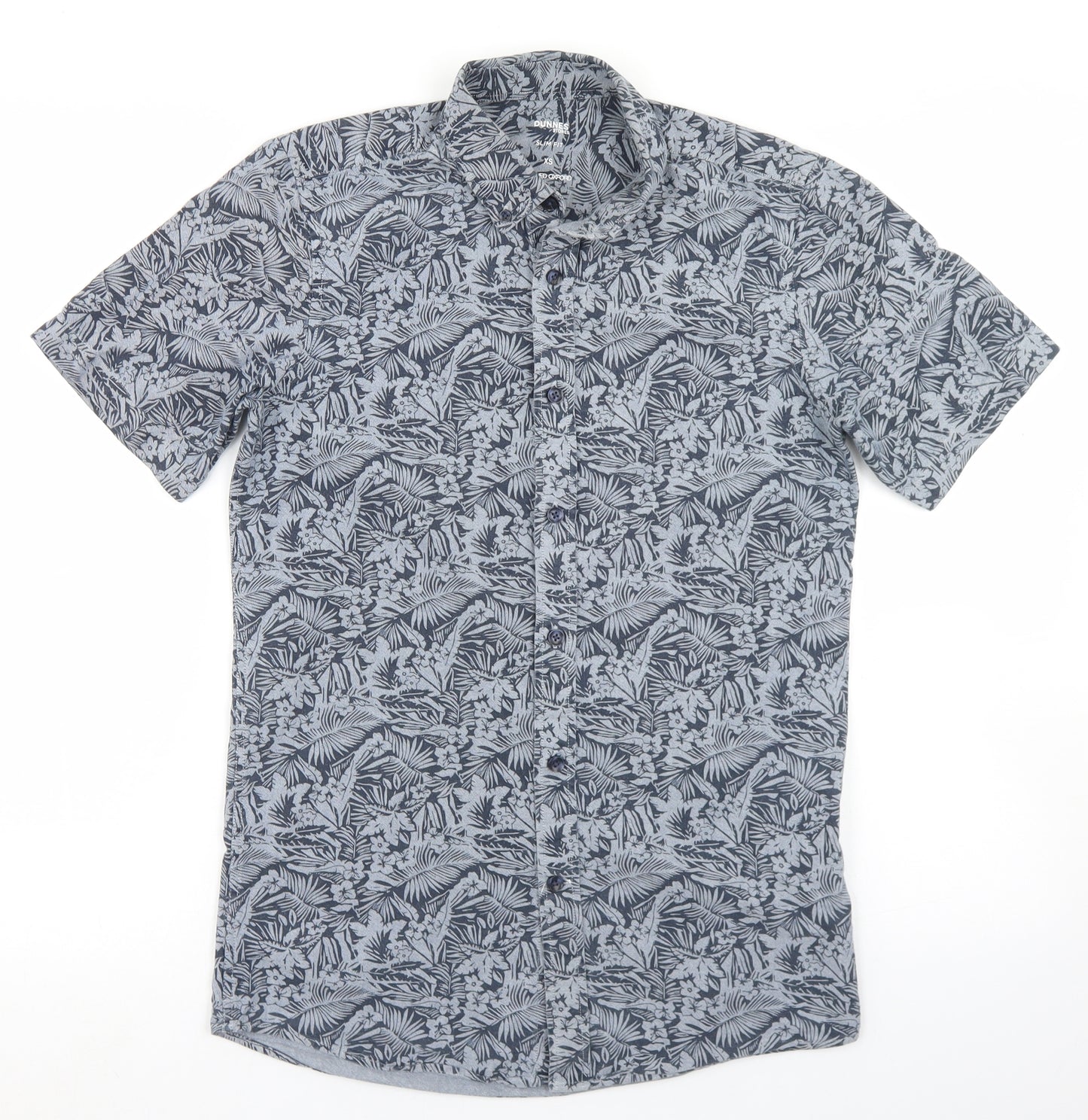 Dunnes Stores Mens Blue Floral Cotton  Button-Up Size XS Collared Button