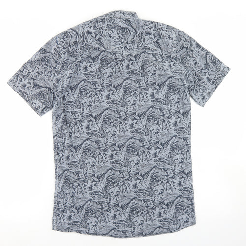 Dunnes Stores Mens Blue Floral Cotton  Button-Up Size XS Collared Button
