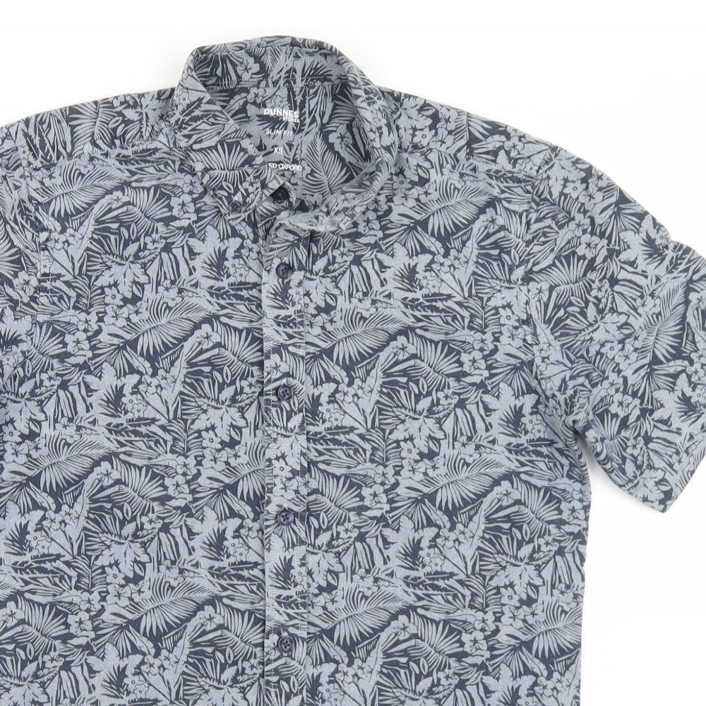 Dunnes Stores Mens Blue Floral Cotton  Button-Up Size XS Collared Button