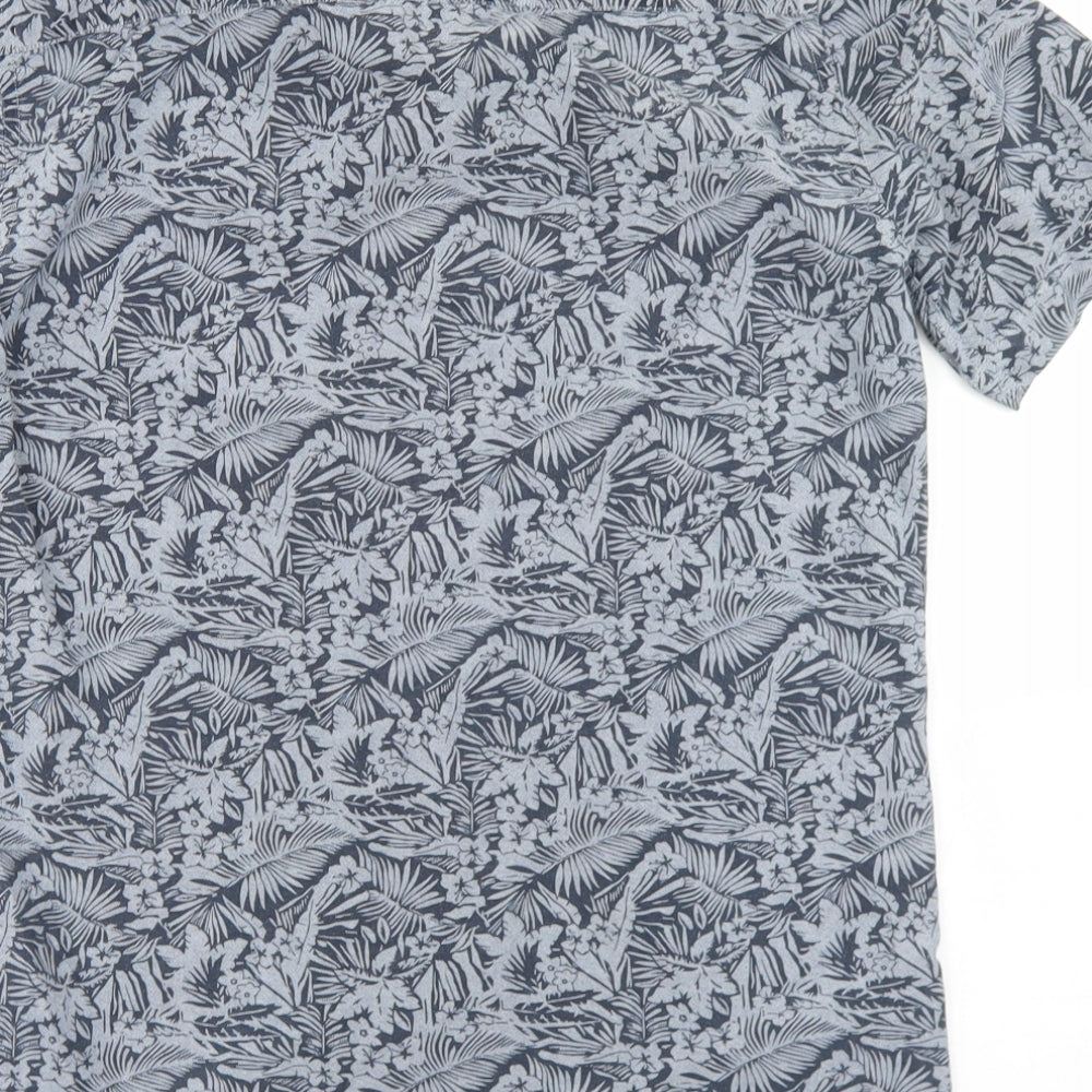 Dunnes Stores Mens Blue Floral Cotton  Button-Up Size XS Collared Button