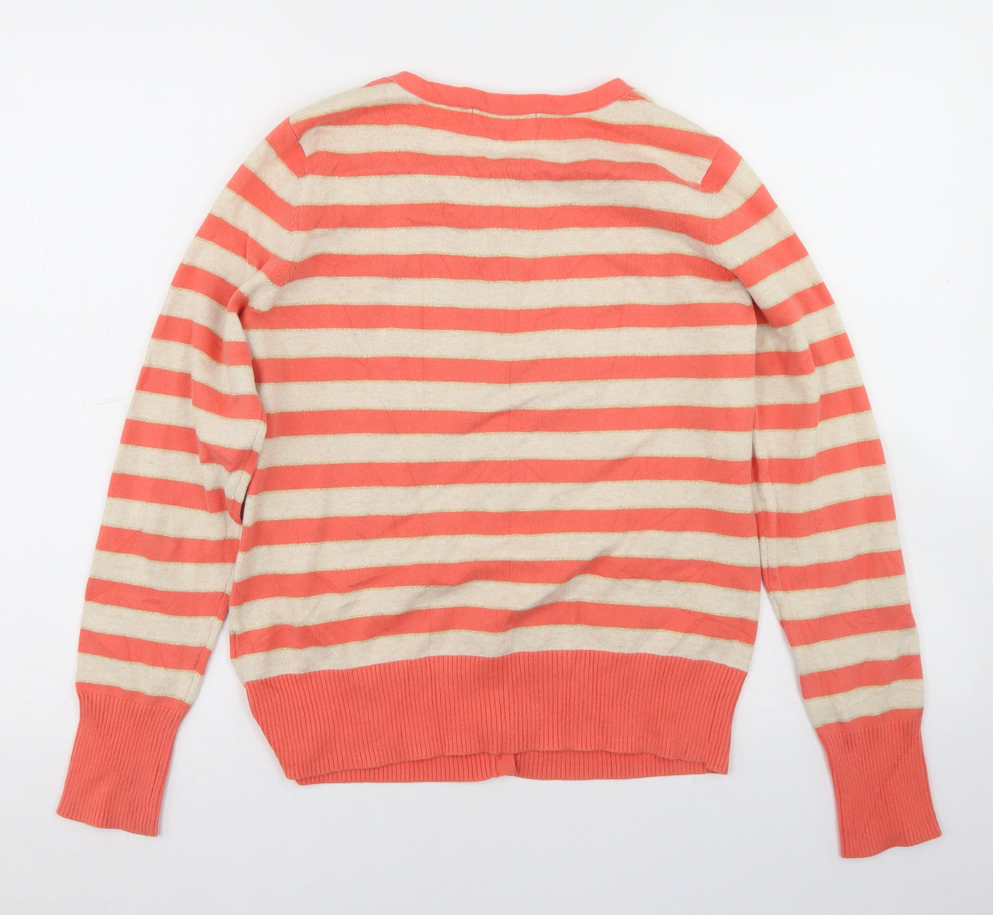 Redherring Womens Multicoloured Crew Neck Striped Cotton Cardigan Jumper Size 14