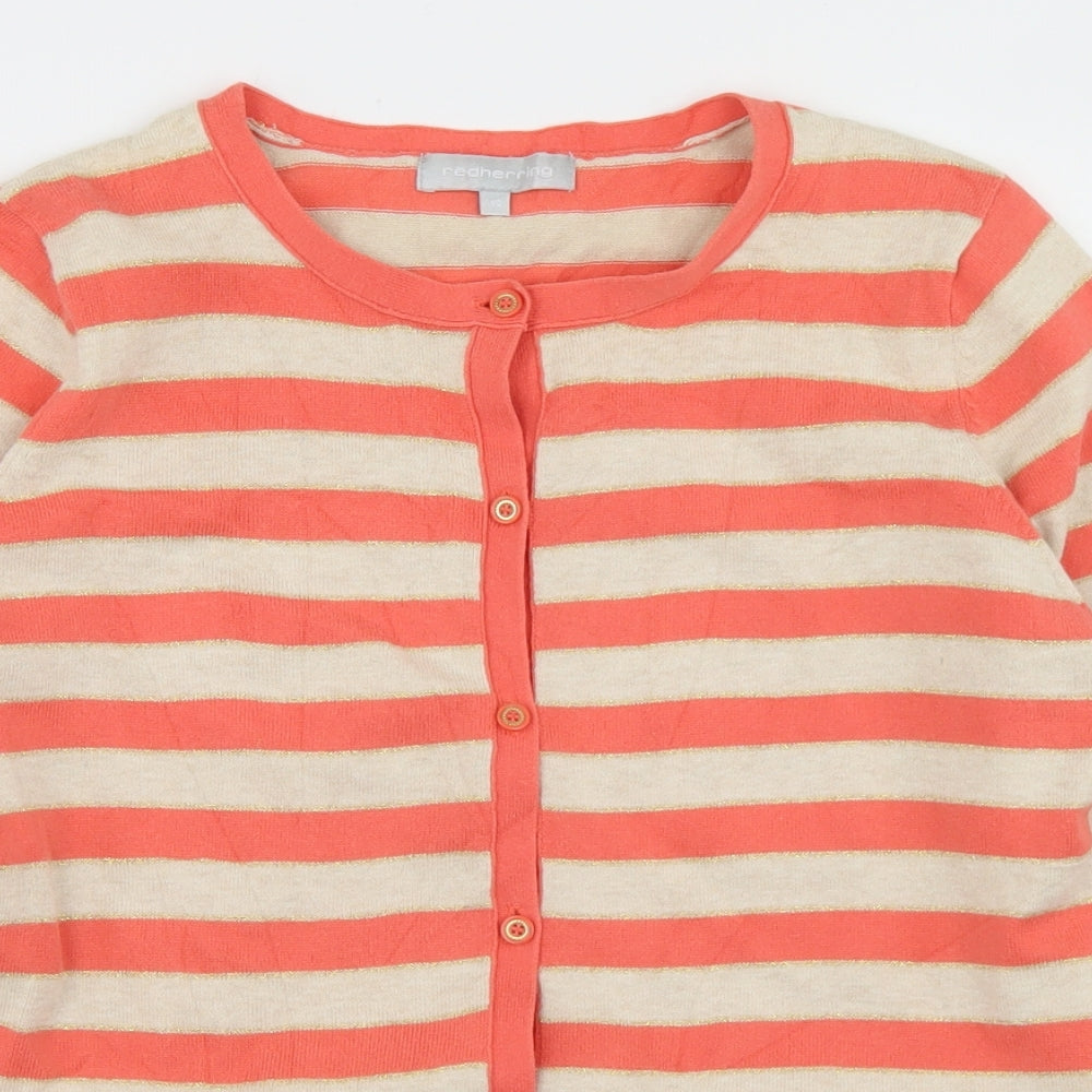 Redherring Womens Multicoloured Crew Neck Striped Cotton Cardigan Jumper Size 14