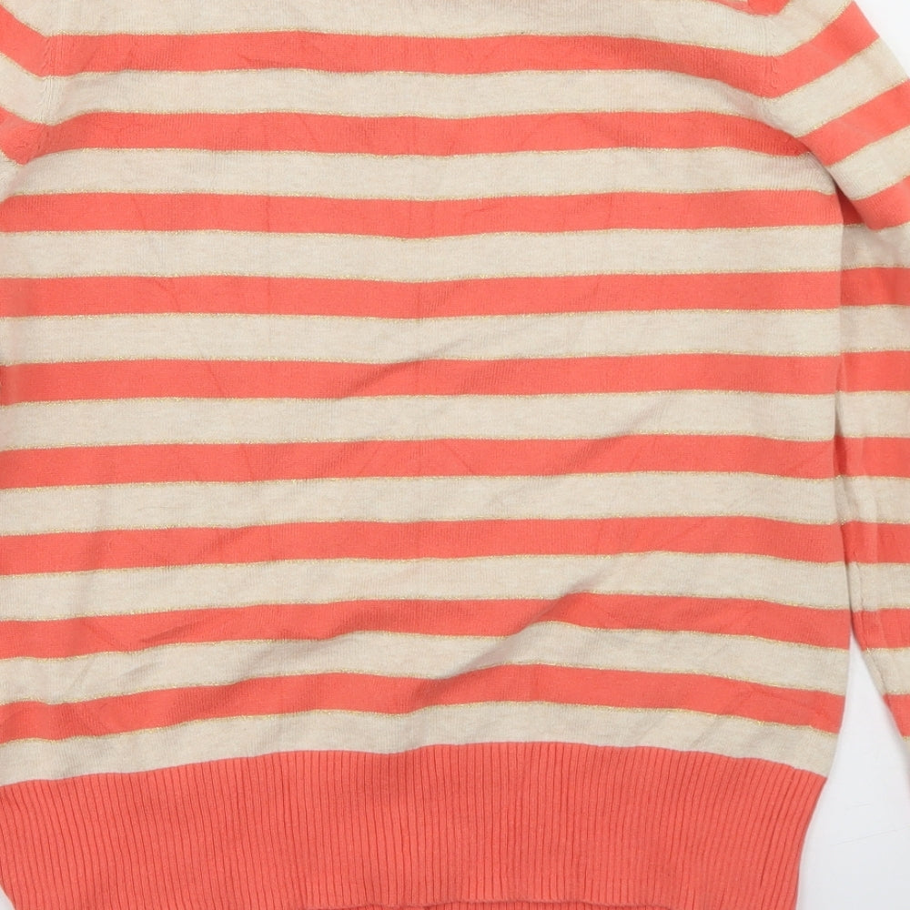 Redherring Womens Multicoloured Crew Neck Striped Cotton Cardigan Jumper Size 14