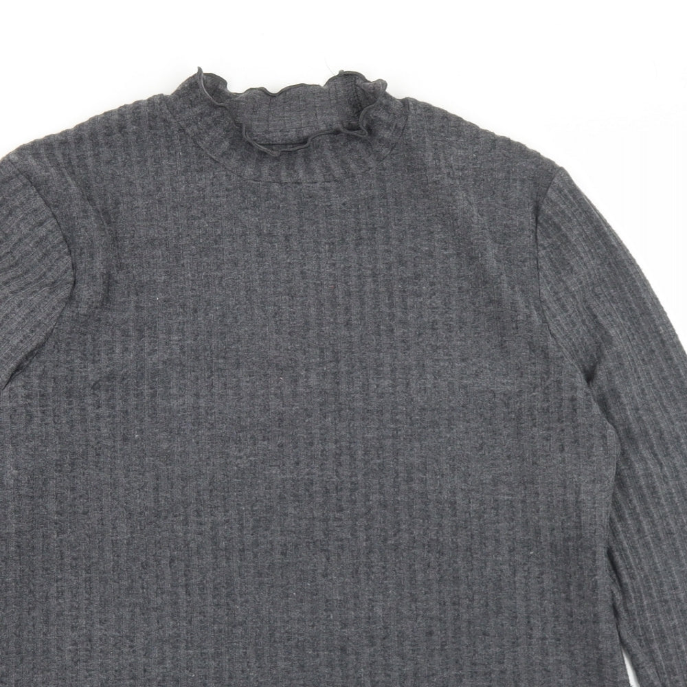 Papaya Womens Grey  Polyester Basic T-Shirt Size 12 Mock Neck - Lettuce Edging