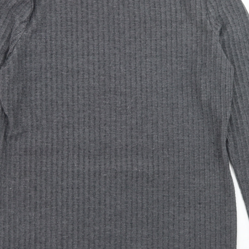 Papaya Womens Grey  Polyester Basic T-Shirt Size 12 Mock Neck - Lettuce Edging