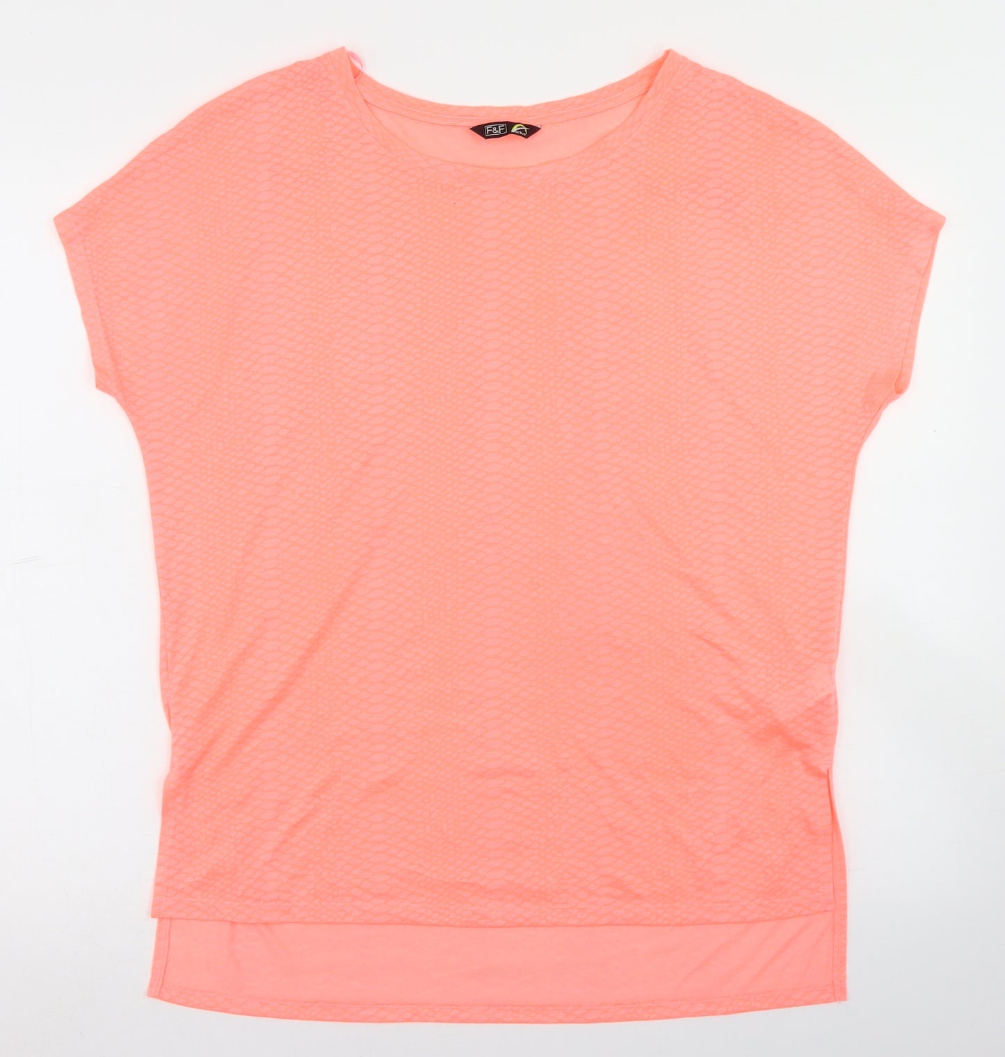 F&F Womens Orange Animal Print Polyester Basic T-Shirt Size M Round Neck