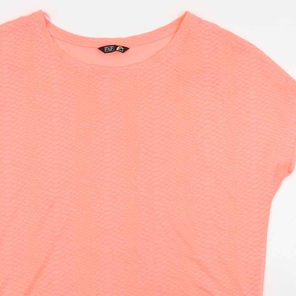 F&F Womens Orange Animal Print Polyester Basic T-Shirt Size M Round Neck