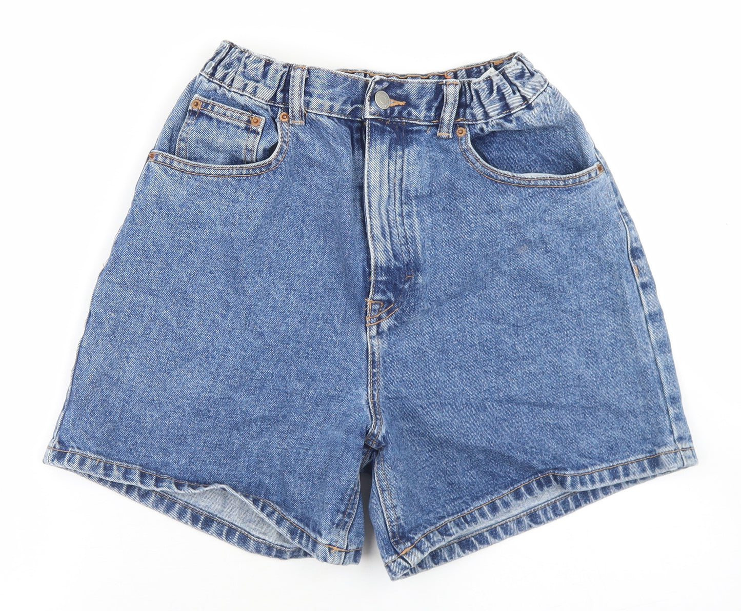 Pull & Bear Womens Blue  Cotton Paperbag Shorts Size 8 L4 in Regular Button