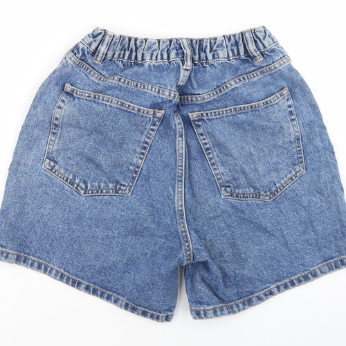 Pull & Bear Womens Blue  Cotton Paperbag Shorts Size 8 L4 in Regular Button