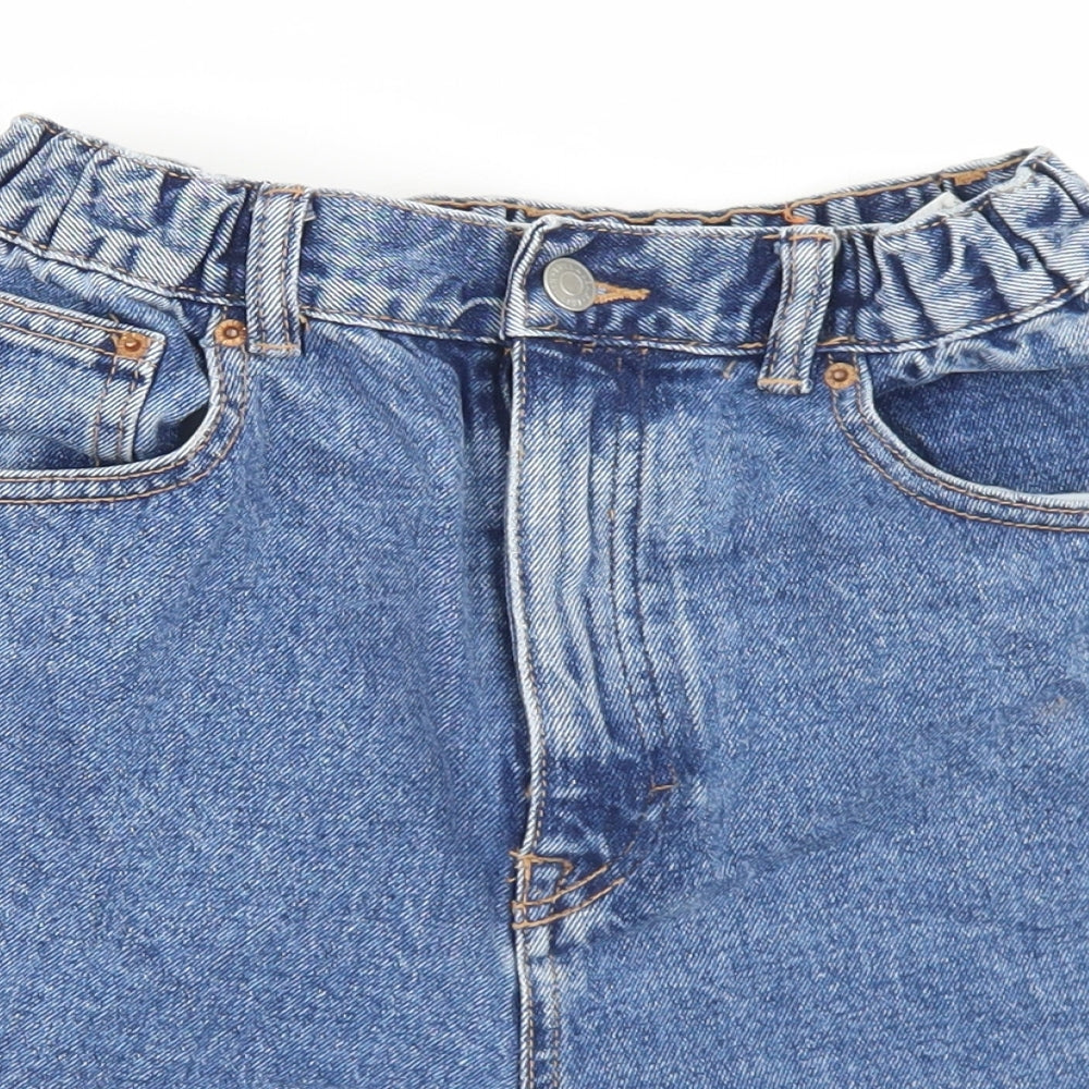 Pull & Bear Womens Blue  Cotton Paperbag Shorts Size 8 L4 in Regular Button