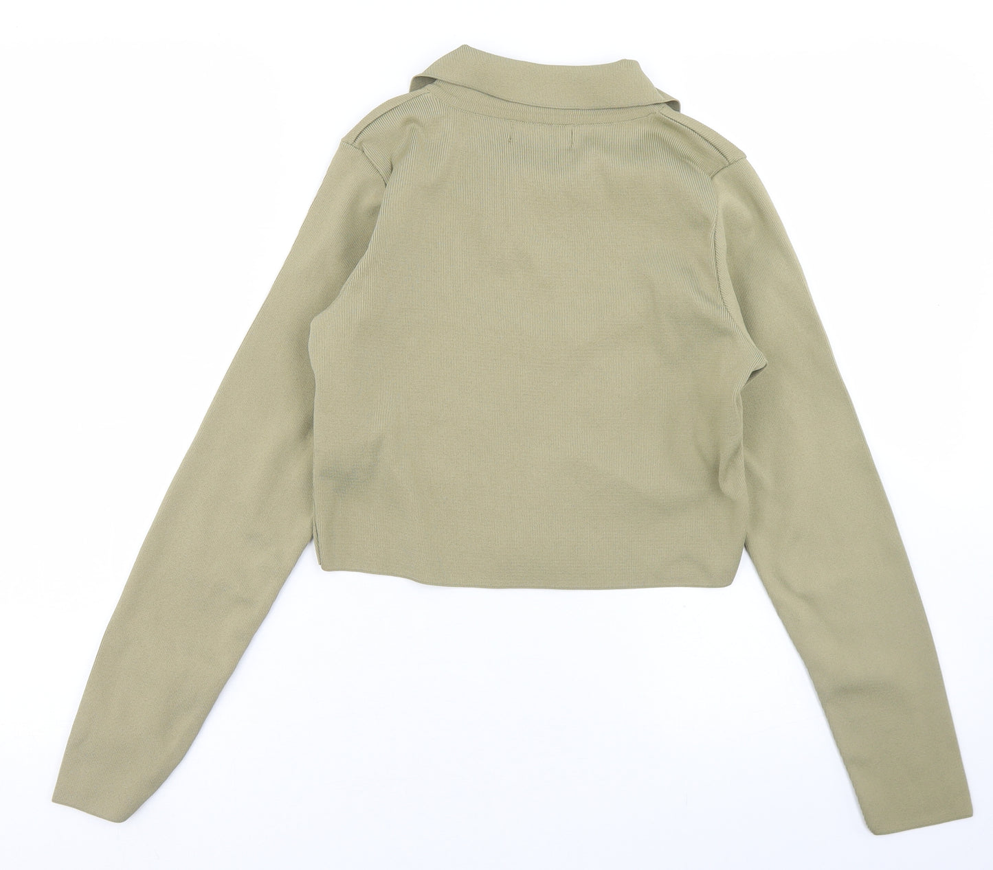 Stradivarius Womens Green  Polyester Cropped Polo Size M Collared