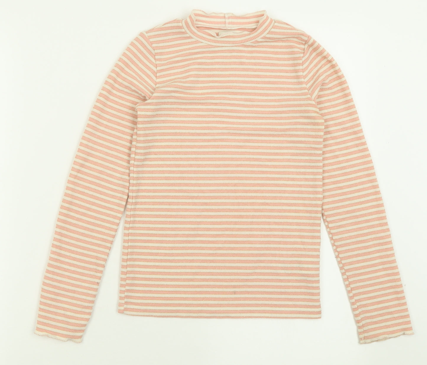 F&F Girls Pink Striped Polyester Basic Casual Size 10-11 Years Crew Neck Pullover