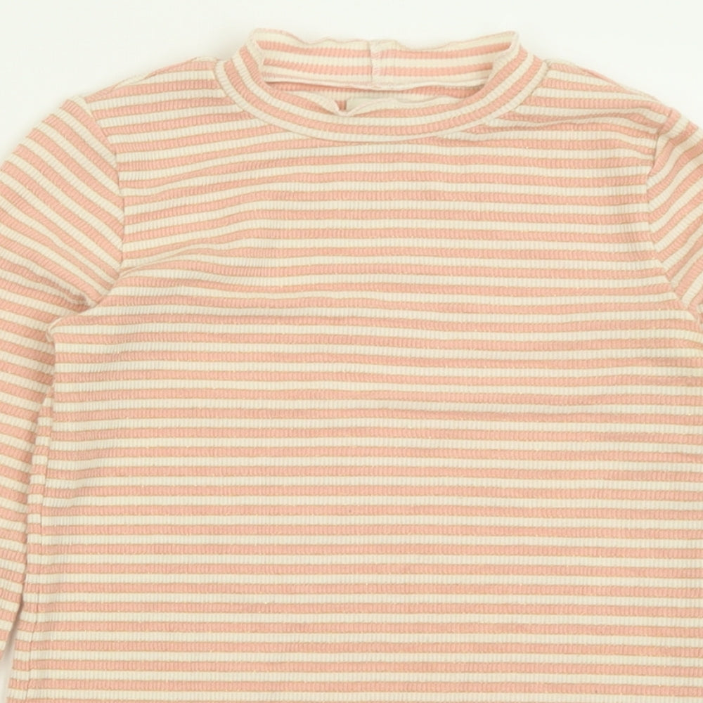 F&F Girls Pink Striped Polyester Basic Casual Size 10-11 Years Crew Neck Pullover