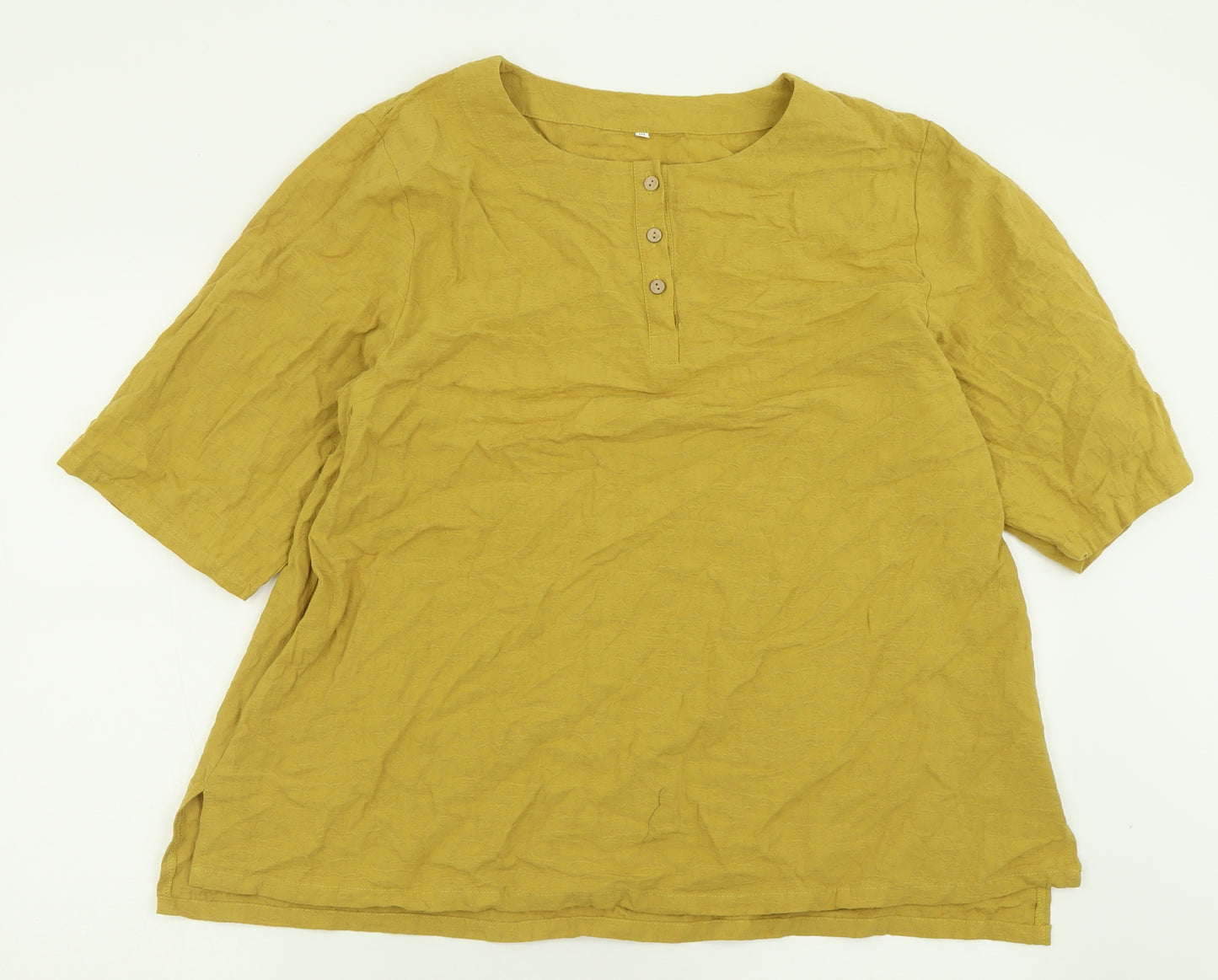Preworn Womens Yellow  Cotton Basic T-Shirt Size XL Crew Neck