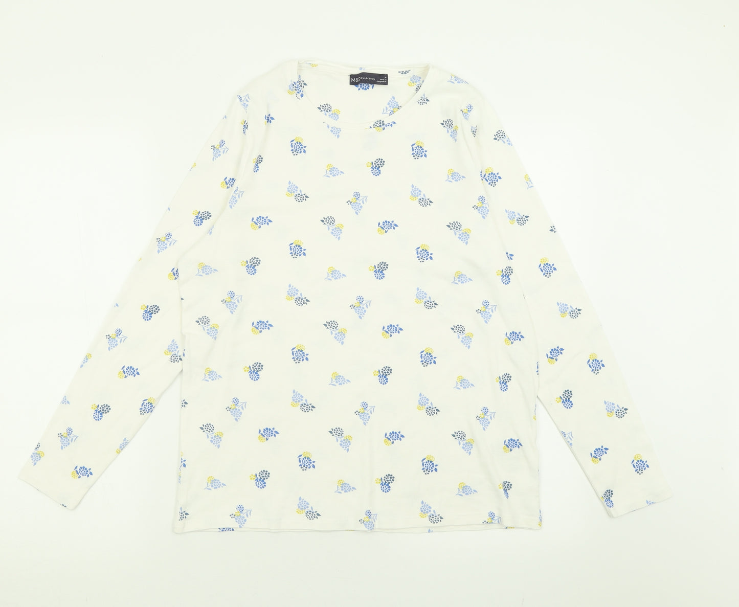 Marks and Spencer Womens White Geometric Cotton Basic T-Shirt Size 18 Crew Neck