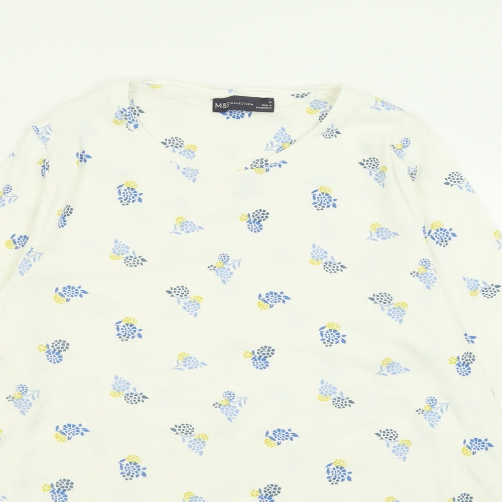 Marks and Spencer Womens White Geometric Cotton Basic T-Shirt Size 18 Crew Neck