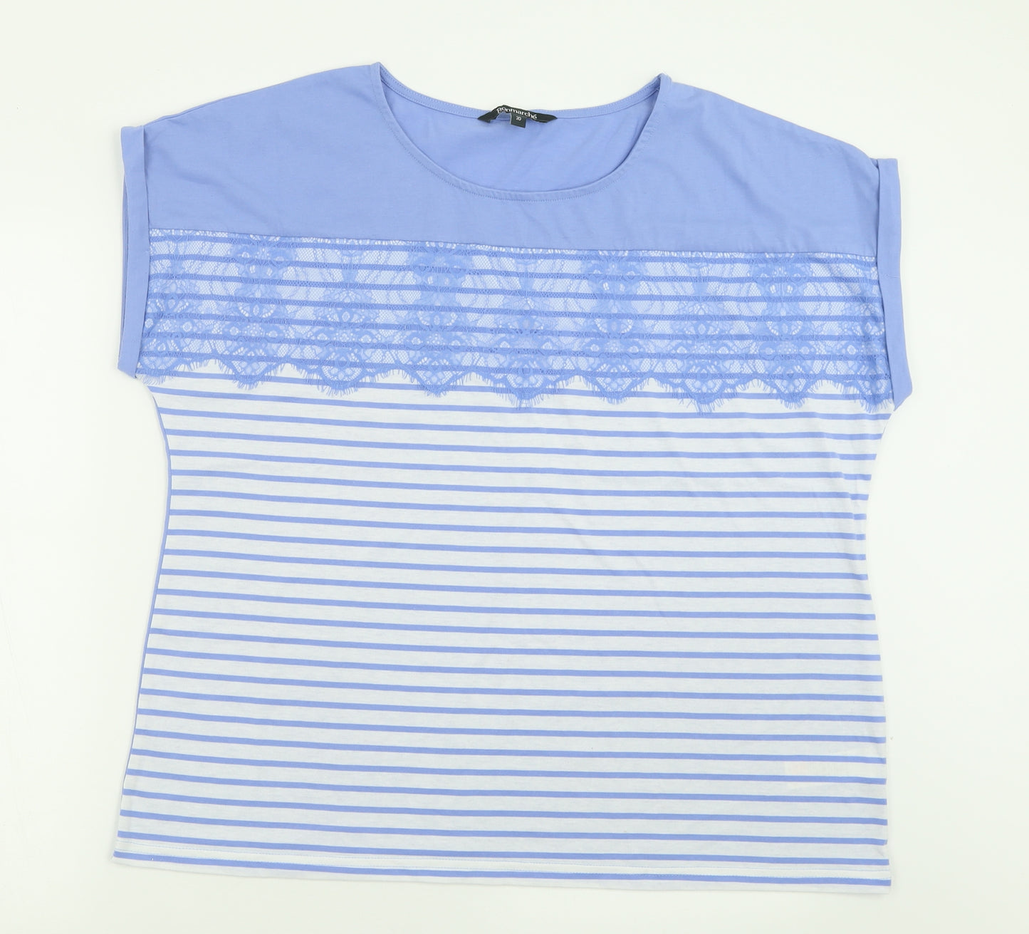 bonmarch Womens Purple Striped Polyester Basic T-Shirt Size 20 Crew Neck