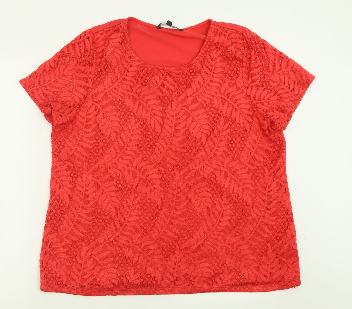 bobnmarch Womens Pink Geometric Polyester Basic T-Shirt Size 18 Crew Neck