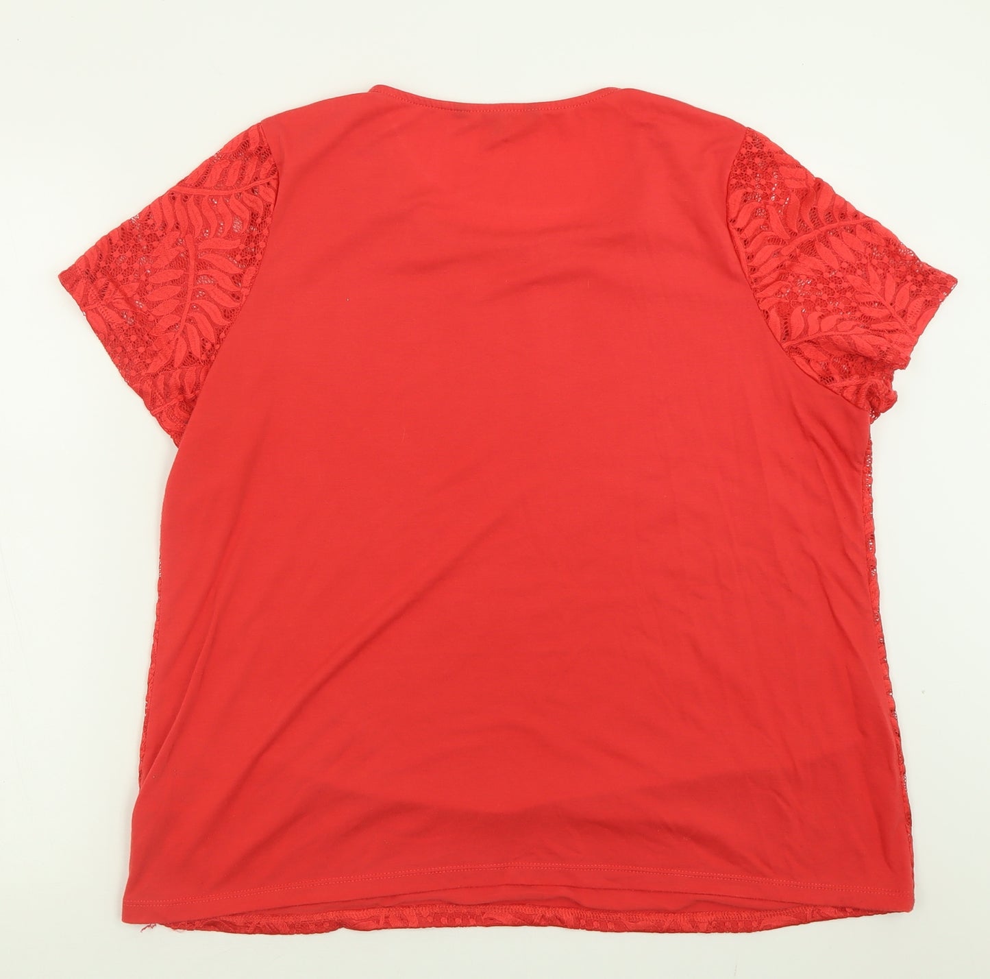 bobnmarch Womens Pink Geometric Polyester Basic T-Shirt Size 18 Crew Neck