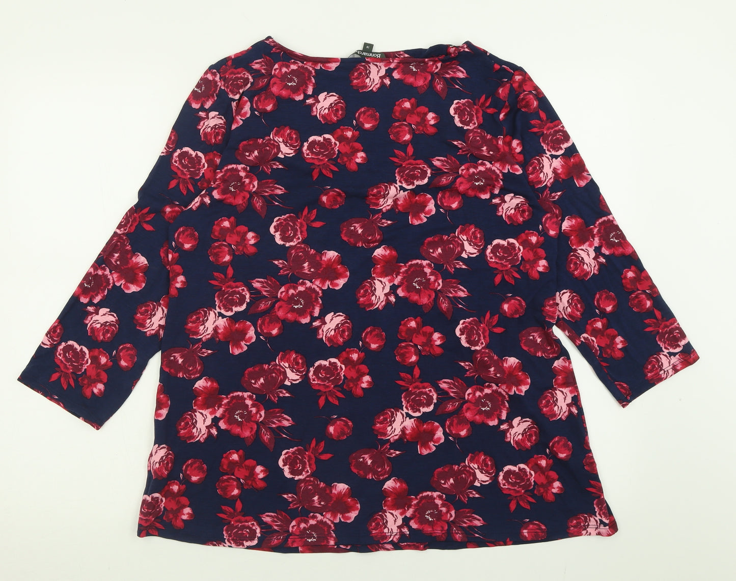 bonmarch Womens Blue Floral Viscose Basic T-Shirt Size 18 V-Neck