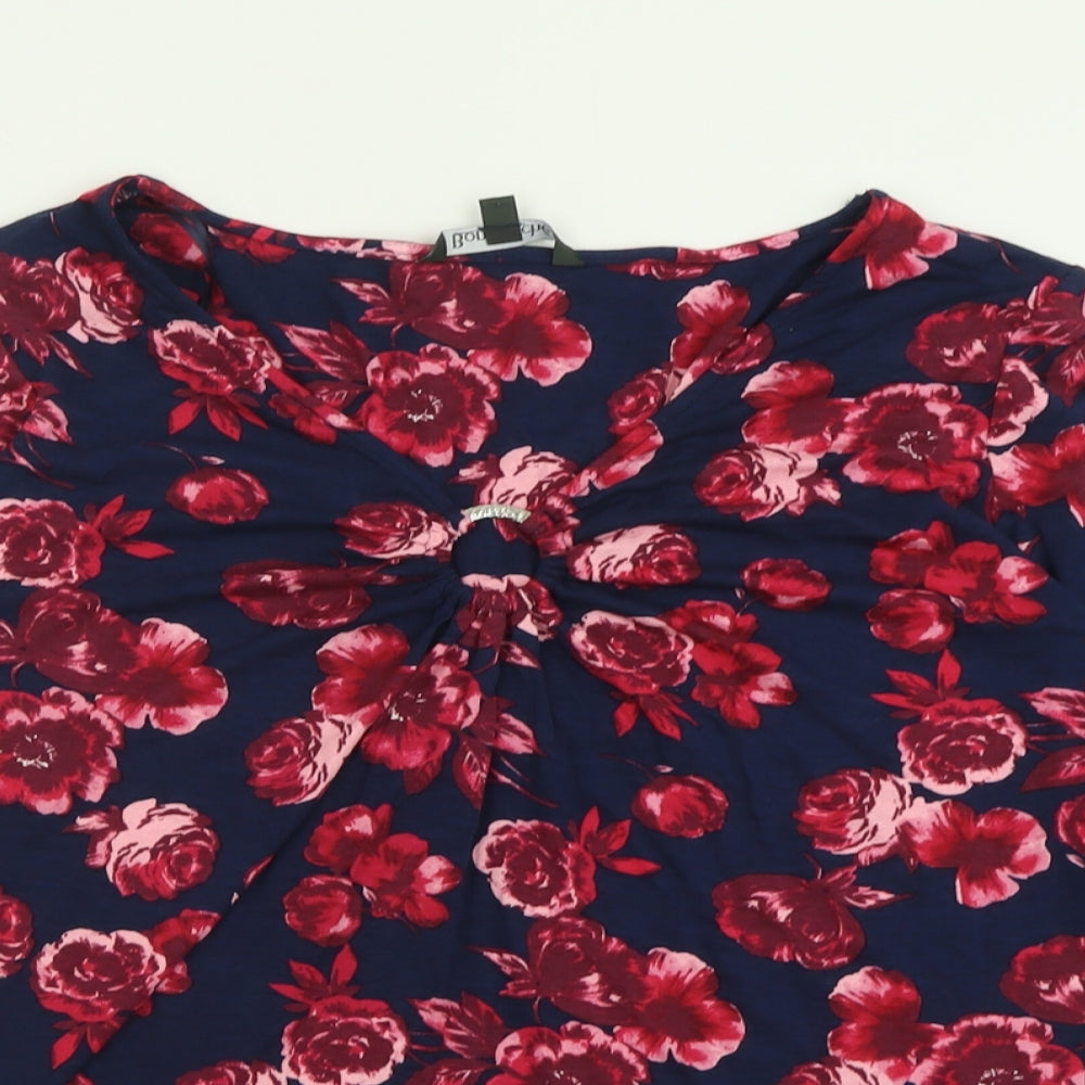 bonmarch Womens Blue Floral Viscose Basic T-Shirt Size 18 V-Neck