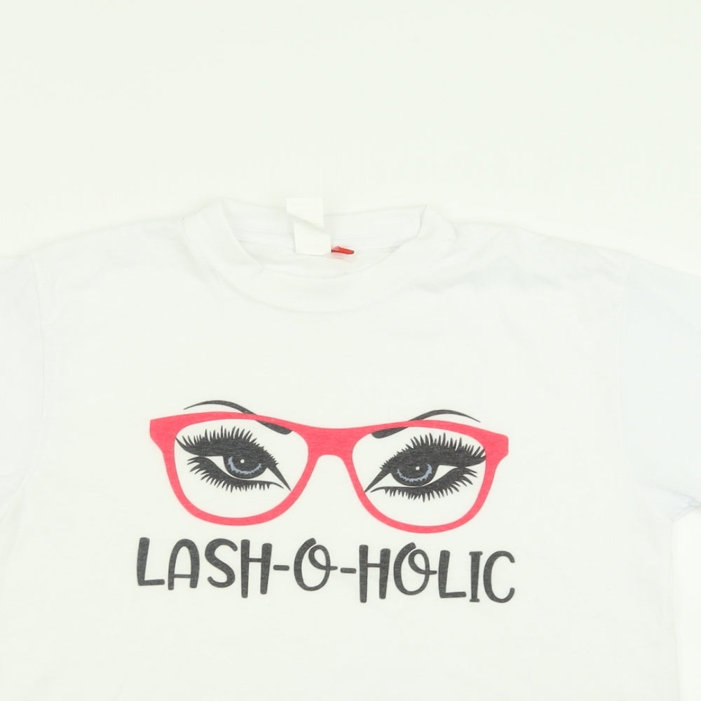 Preworn Womens White  Cotton Basic T-Shirt Size L Crew Neck
