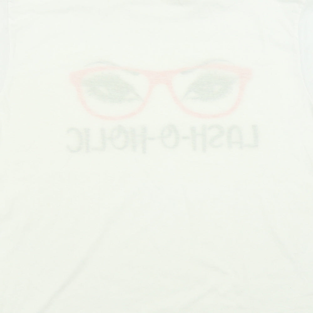 Preworn Womens White  Cotton Basic T-Shirt Size L Crew Neck