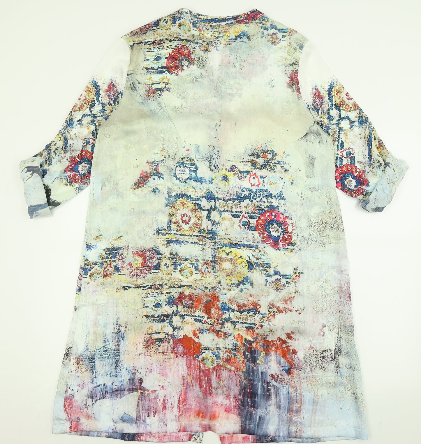 Missy Womens Multicoloured Geometric Polyester A-Line  Size L  V-Neck Button